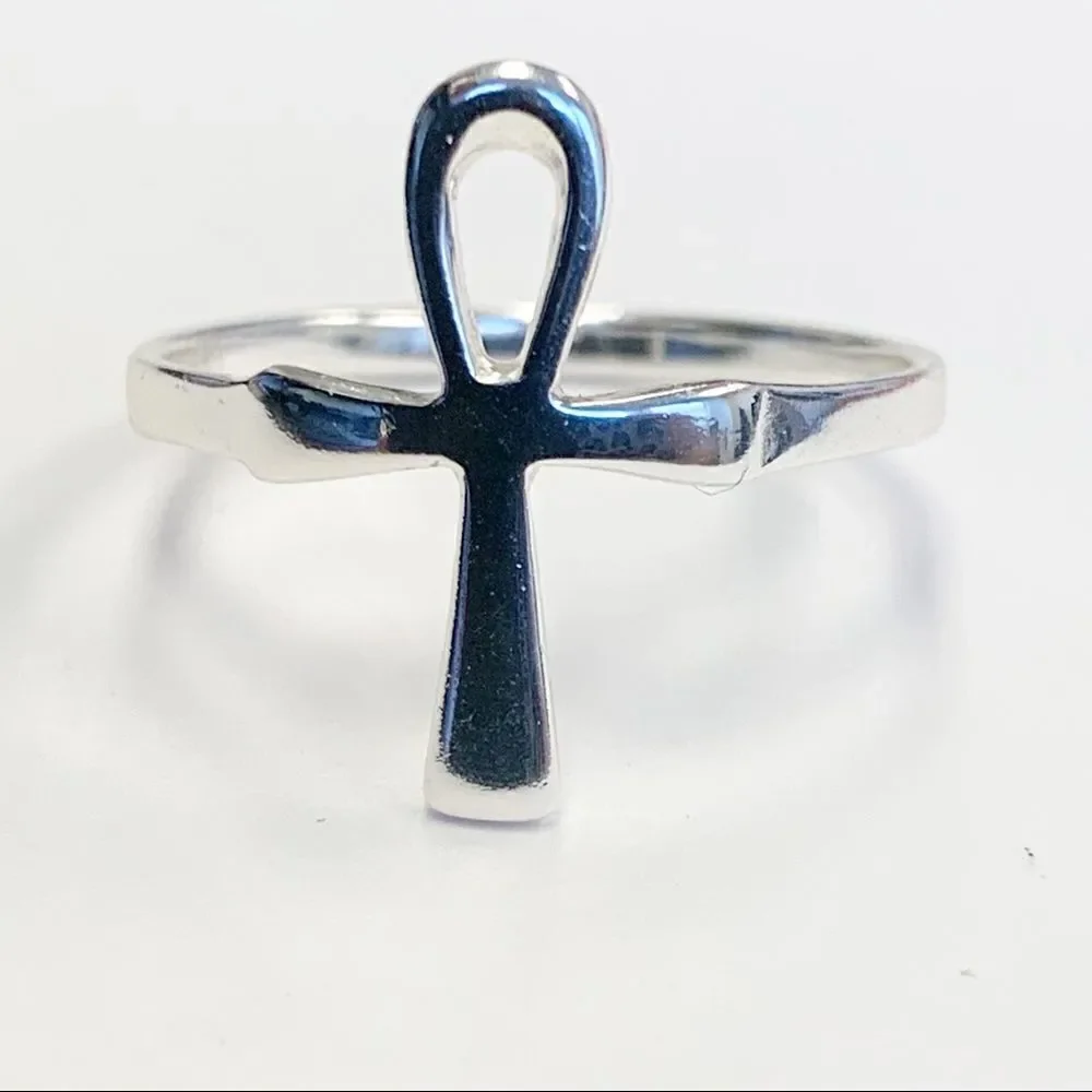 925 Sterling Silver Ankh Cross Ring - Picture 2 of 15